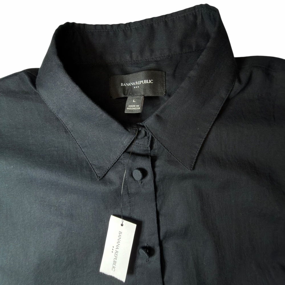 Banana Republic Cotton Voile Black Women's  Shirt Plated Balloon Sleeve L NEW - Picture 7 of 16